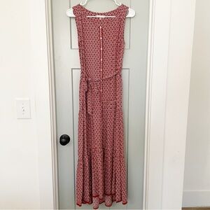 Max Studio Print Tiered Maxi Dress Tie Waist Sleeveless  XSmall Boho Earthy